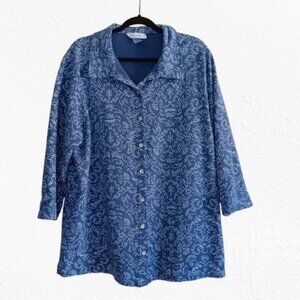 Fresh Produce 1X Blue Print Shacket Shirt Jacket
